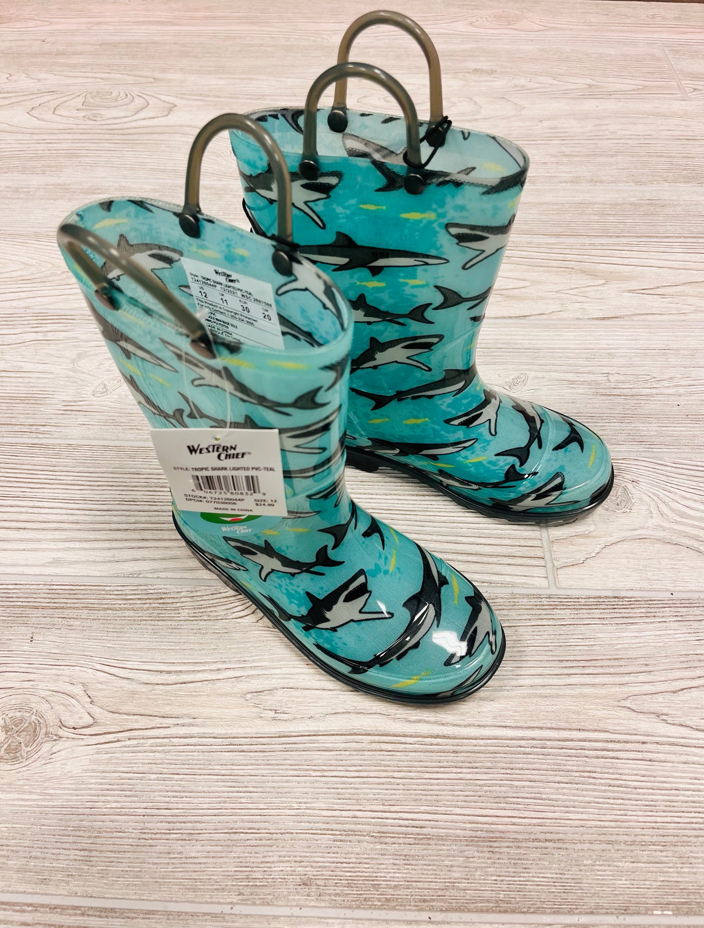 Western Chief Shark Print Light Up Rain Boots