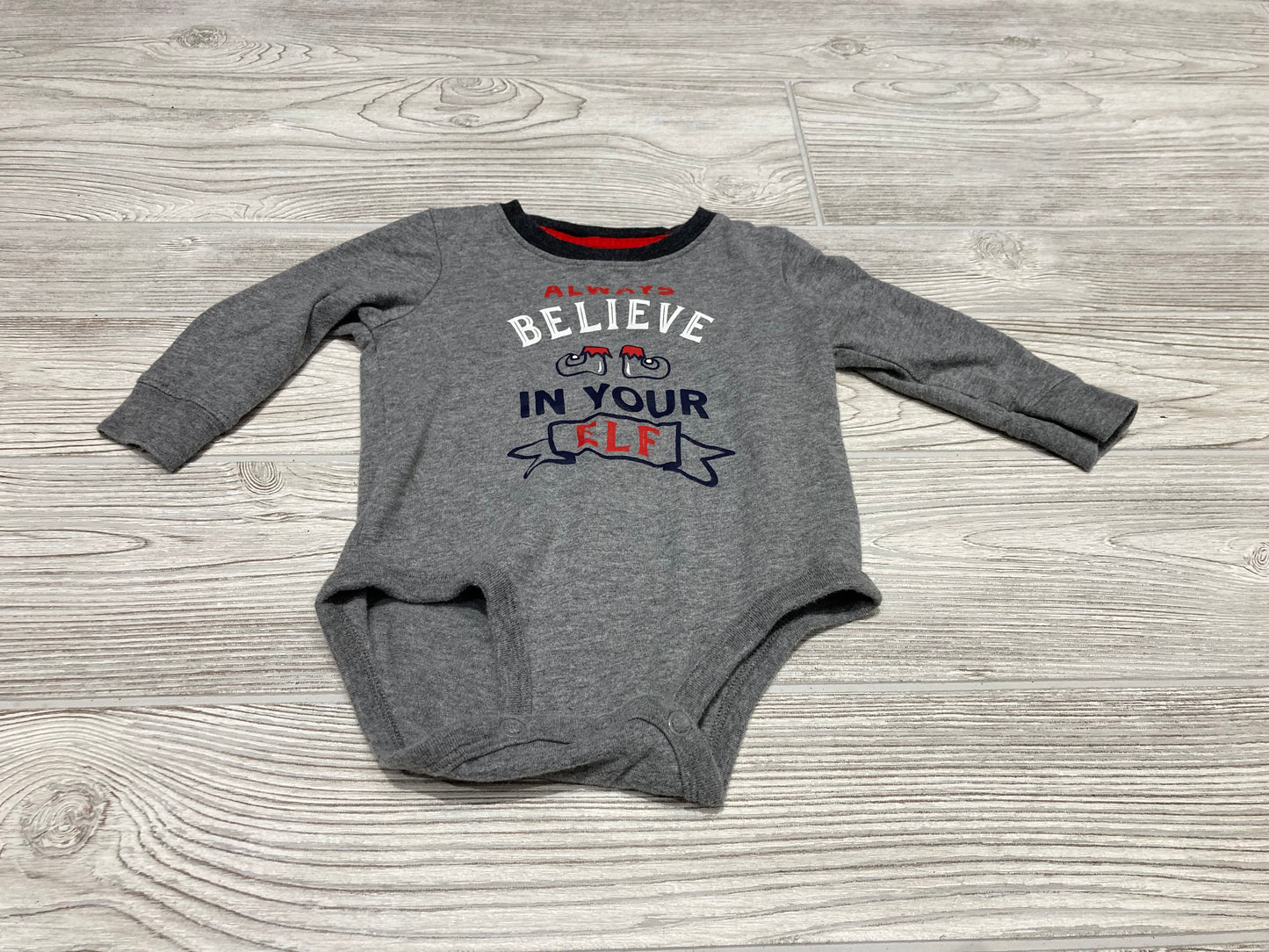 OshKosh “Always Believe In Your Elf” Long Sleeve Onesie