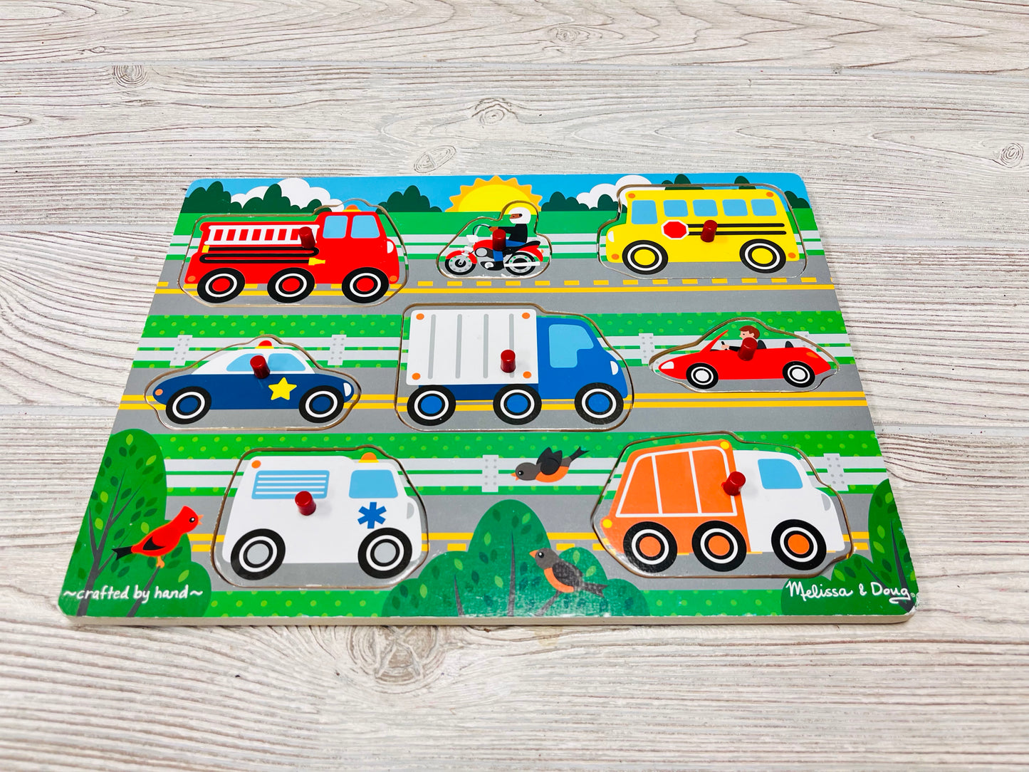 Melissa & Doug Wooden Peg Puzzle - Vehicles