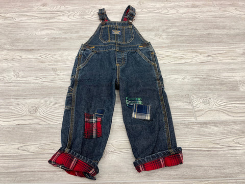 OshKosh Flannel Patch Long Denim Overalls