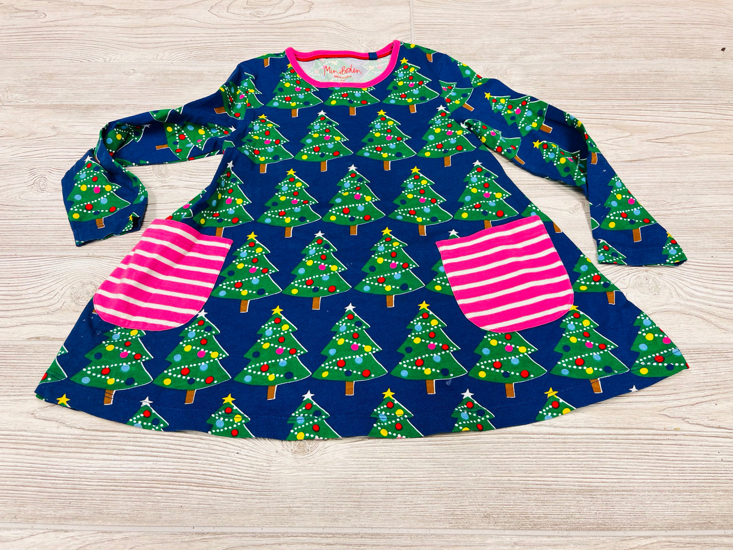 Mini Boden Christmas Tree Long Sleeve Dress