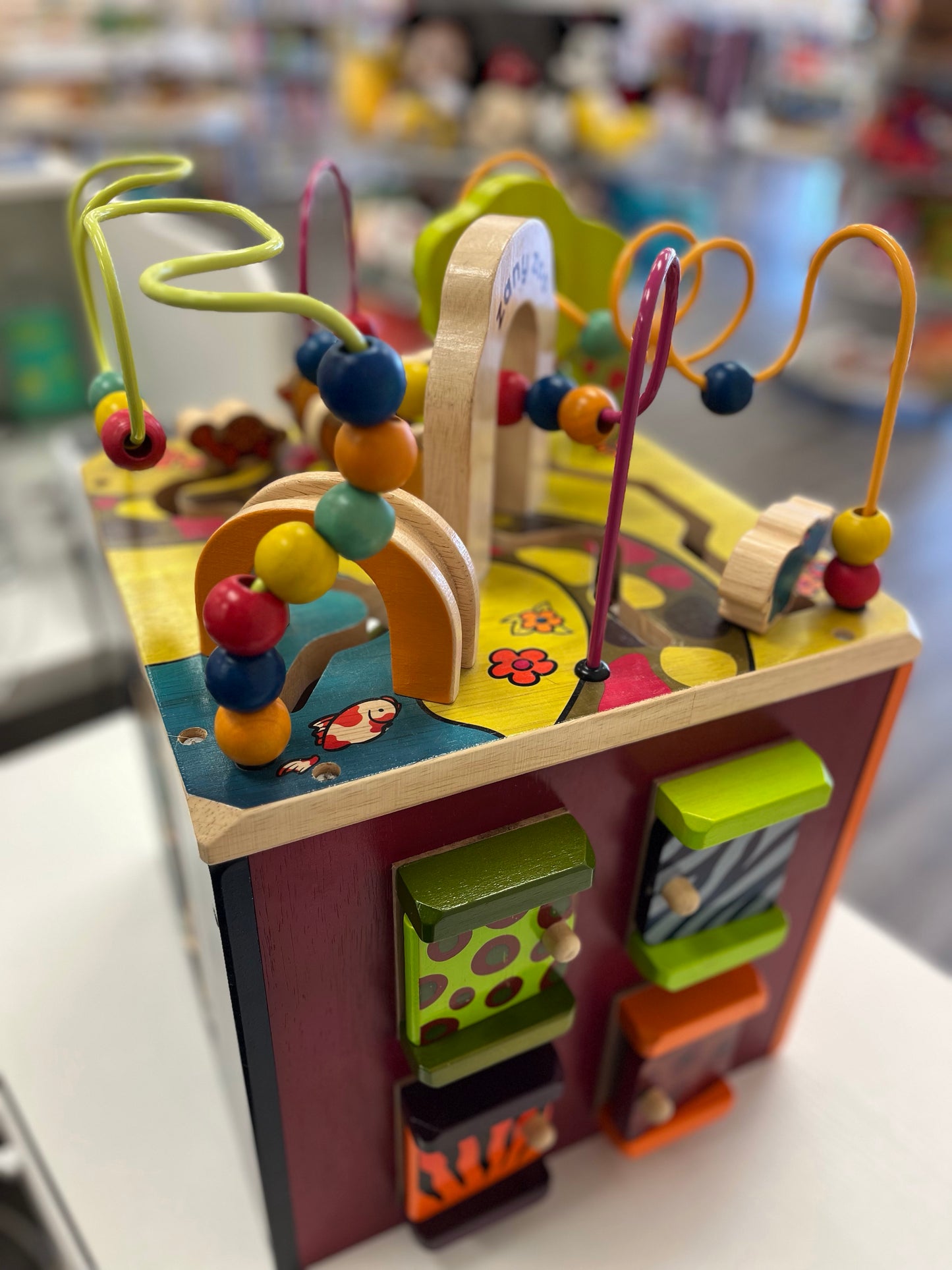 B. toys Zany Zoo Wooden Activity Cube