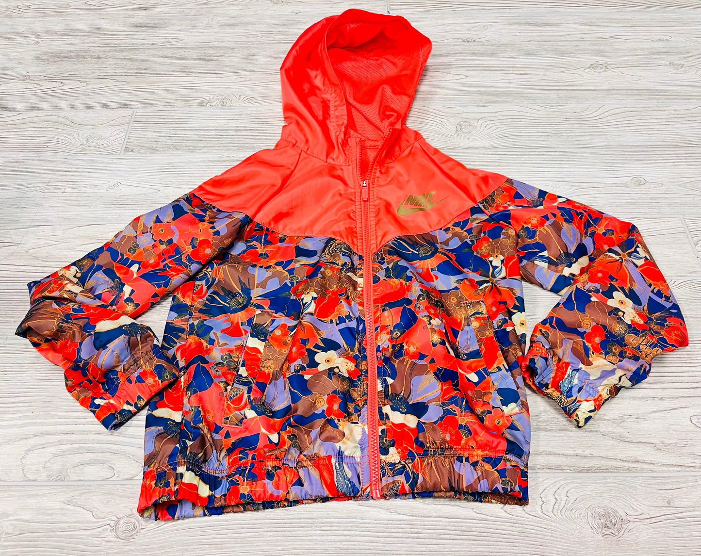 Nike Hooded Floral Zip Up Windbreaker Jacket