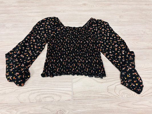 Art Class Flower Print Cropped Long Sleeve Shirt