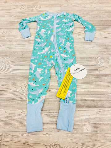 Little Sleepiest Shark Print Zip Up Bamboo Pajama