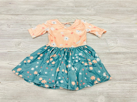 DotDot Smile Flower Print 3/4 Sleeve Dress