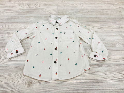 Cat & Jack Christmas Print Long Sleeve Button Down Shirt