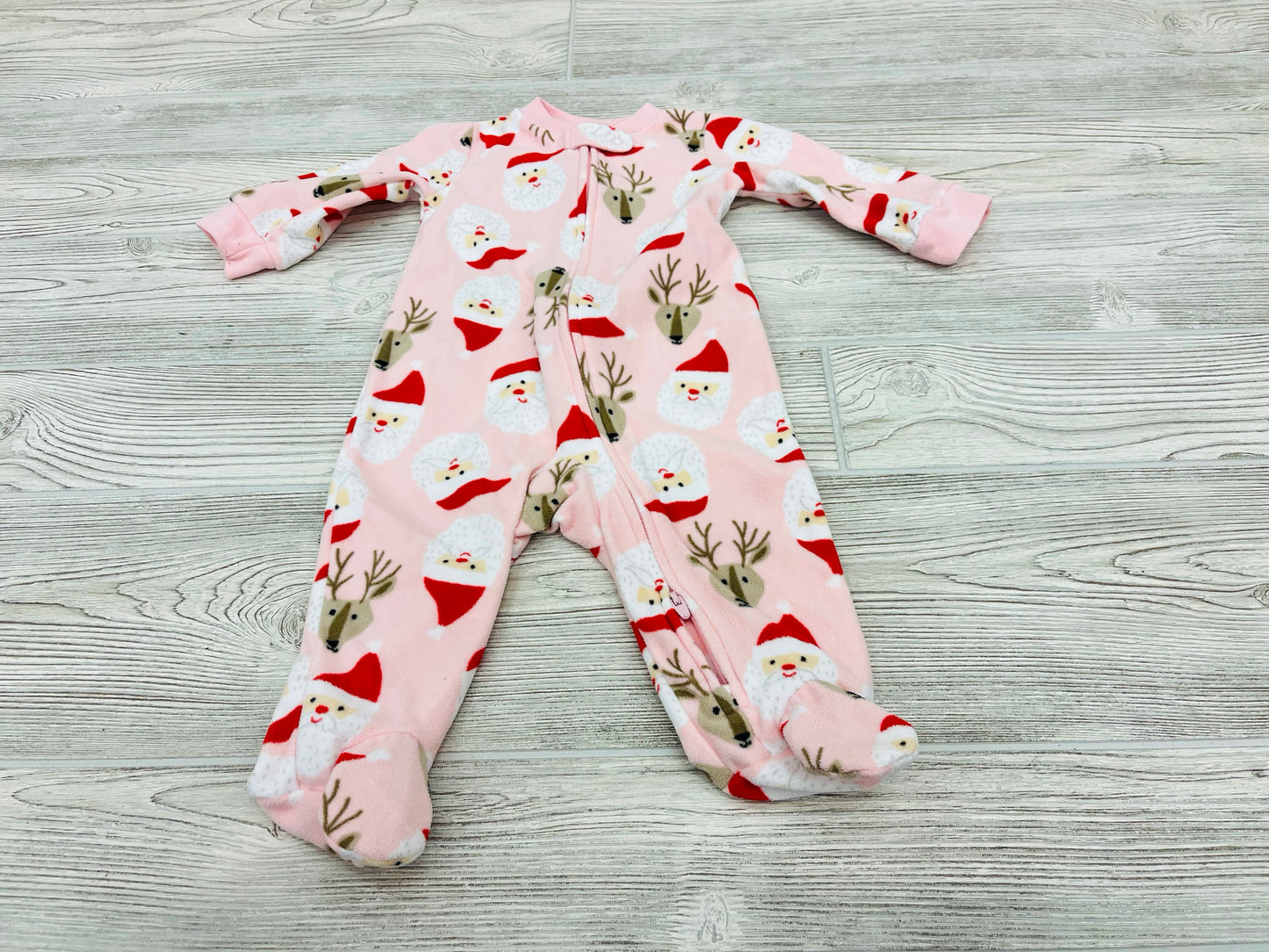 Carter’s Santa Print Pink Zip Up Fleece Pajama