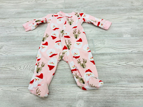 Carter’s Santa Print Pink Zip Up Fleece Pajama