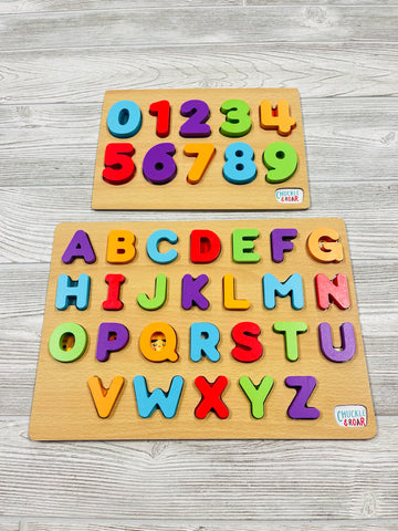 Chuckle & Roar Wooden Puzzle Set - Letters and Numbers