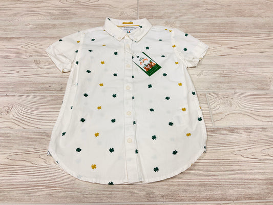 Denim & Flower Clover Print Button Down Short Sleeve Shirt