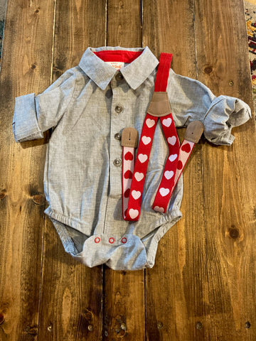 Cat & Jack Button Down Onesie with Hearth Print Suspenders