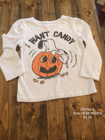 Old Navy Girls “I Want Candy” Snoopy Long Sleeve Shirt