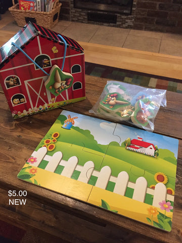 Farm Puzzle with Wooden Animals