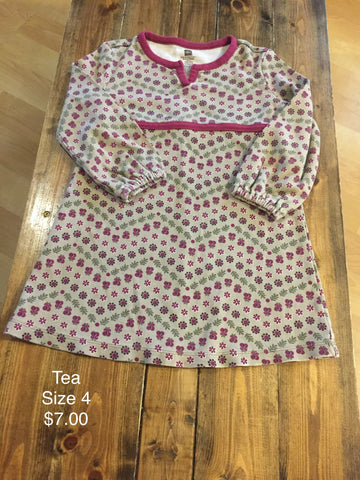 Tea Flower Print Long Sleeve Dress