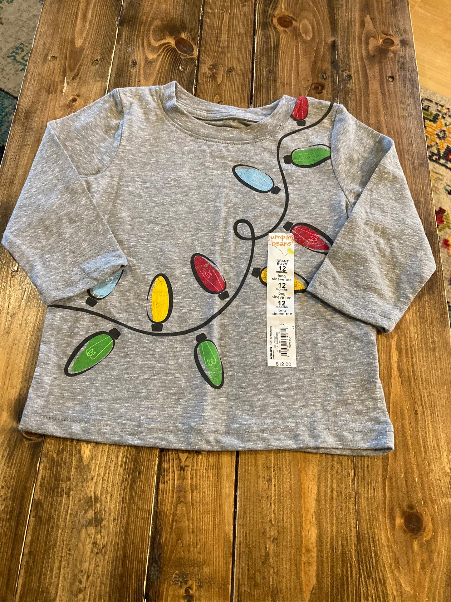 Jumping Beans Boys Christmas Lights Print Long Sleeve Shirt